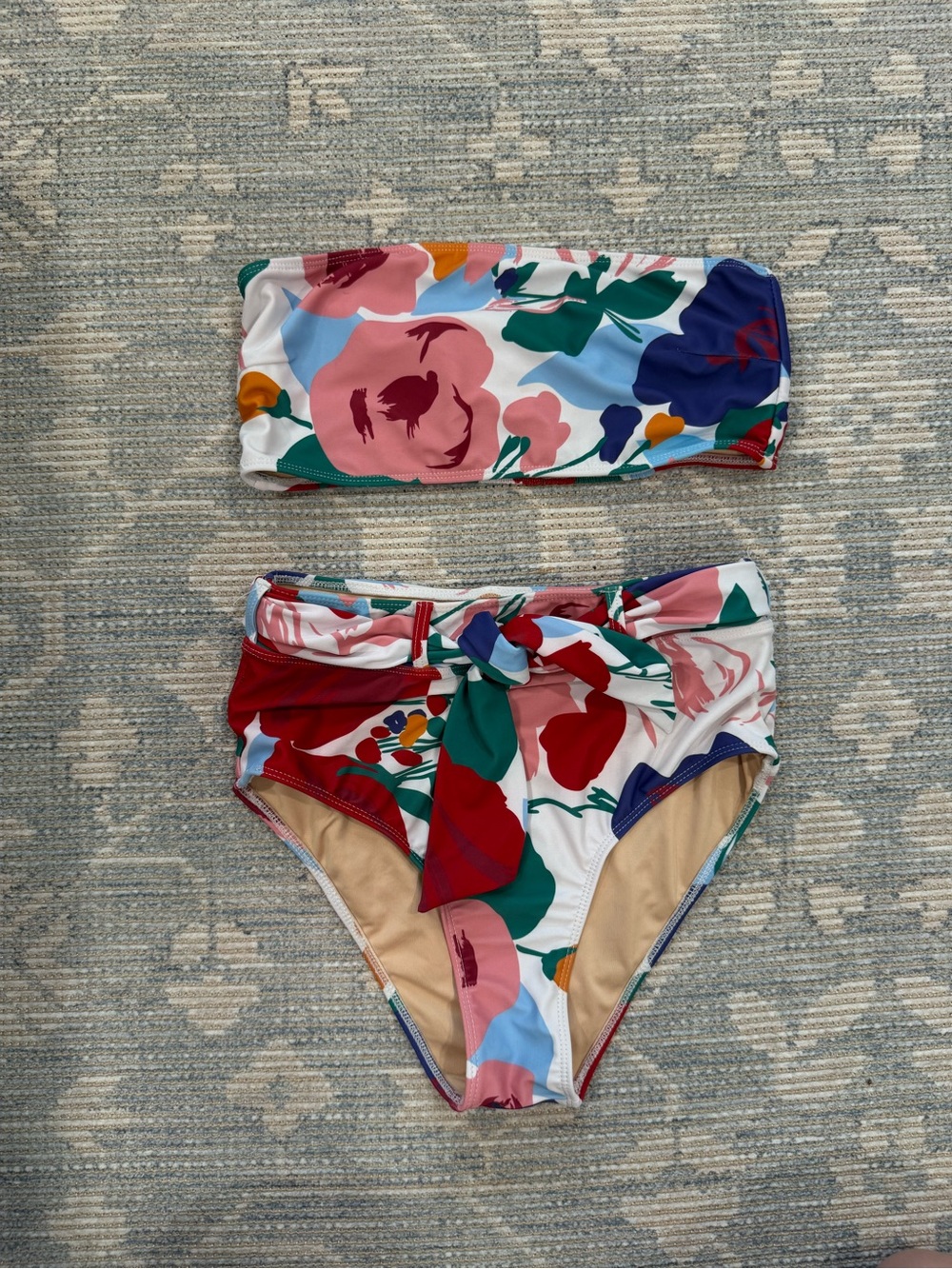 Faithfull the Brand Floral Bandeau Bikini - Red, Pink, Green, Blue